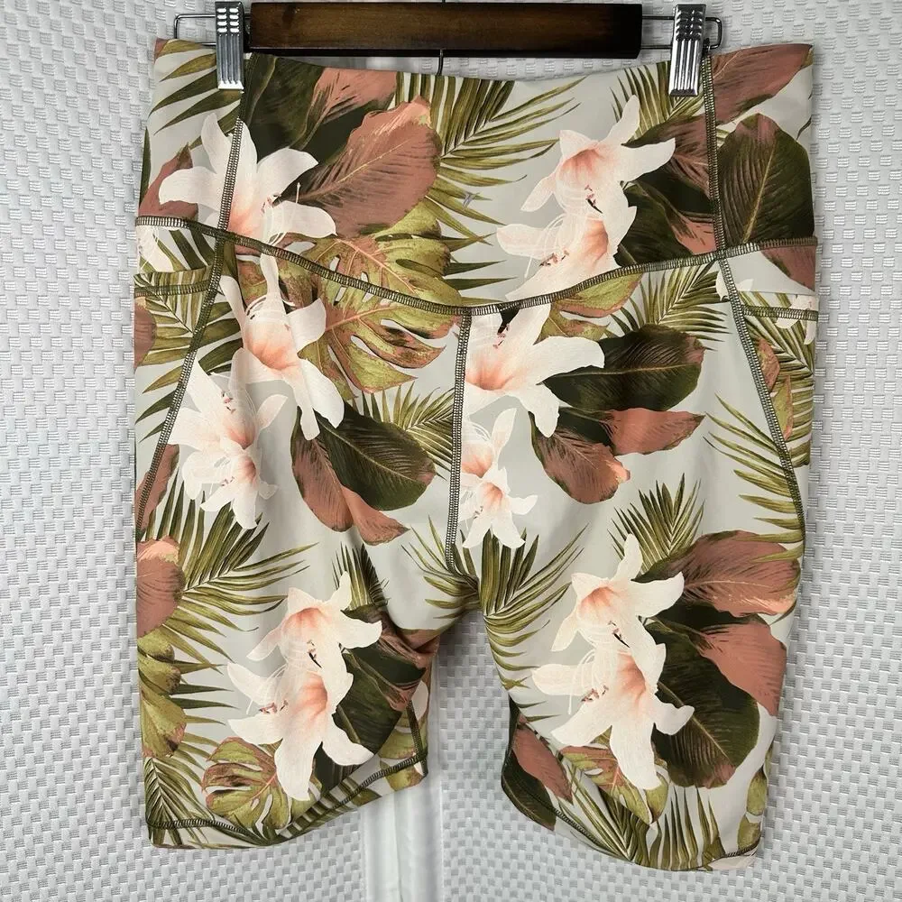 Old navy High Waisted PowerSoft Biker Shorts Tropical, Palm, Floral 8” inseam XL